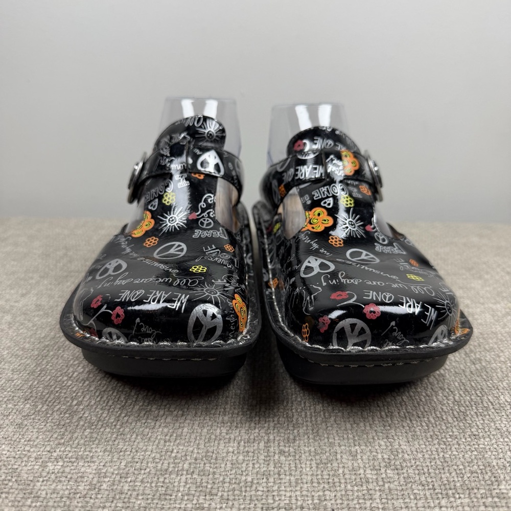 Alegria Black Floral Peace Sign Clogs - Picture 2 of 9